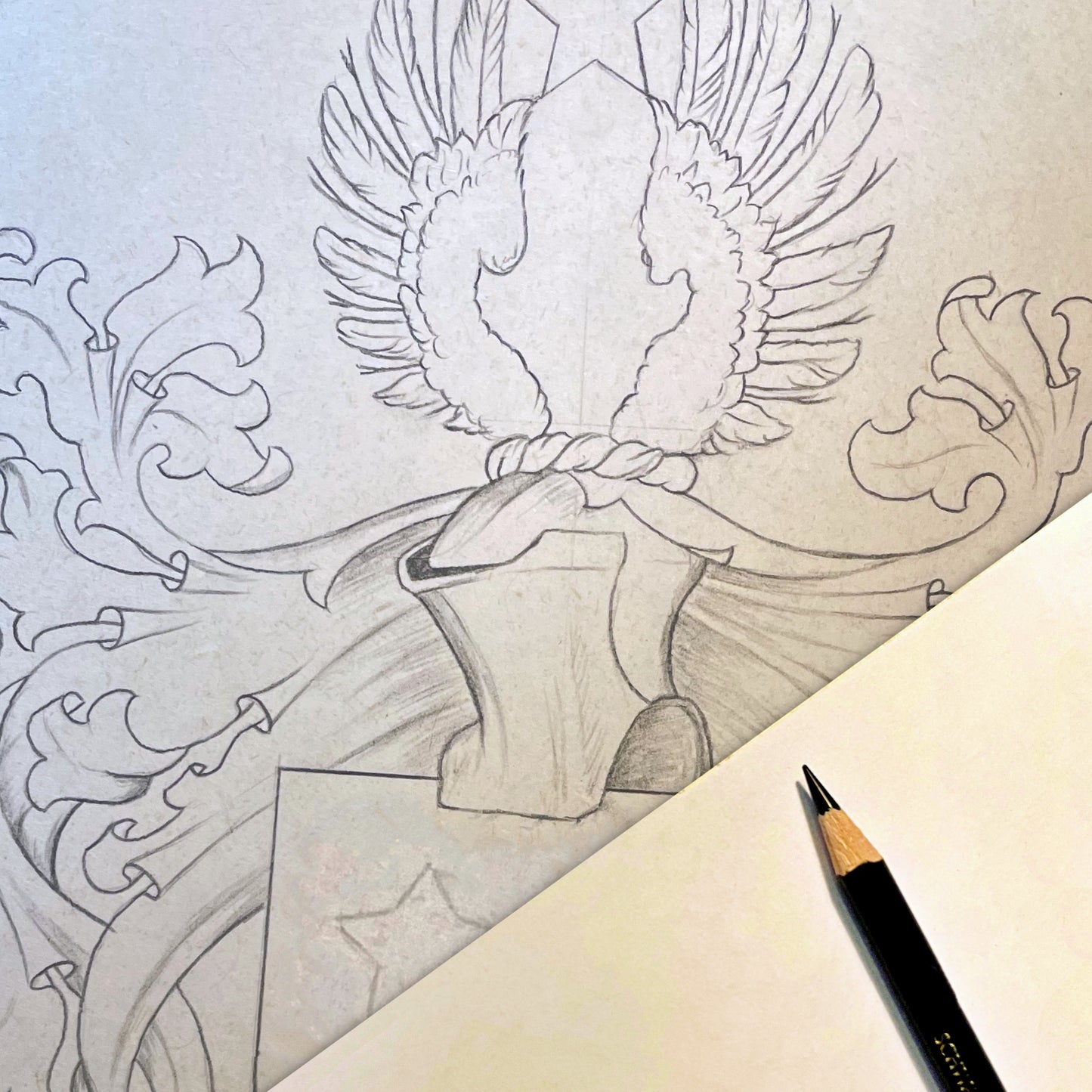 Bespoke Family Coat of Arms – Original Colourized Pencil Sketch (A4) – Handmade Heraldic Art