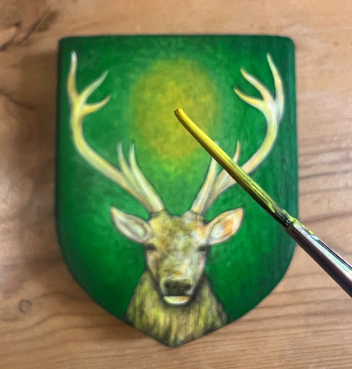 The Holy Stag – Original Miniature on Wood & Fine Art Print from the Watercolour – Saint Hubert
