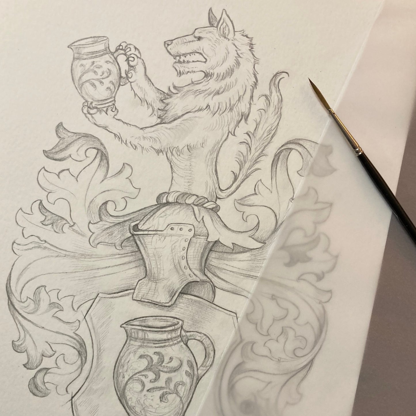 Bespoke Family Coat of Arms – Original Colourized Pencil Sketch (A4) – Handmade Heraldic Art