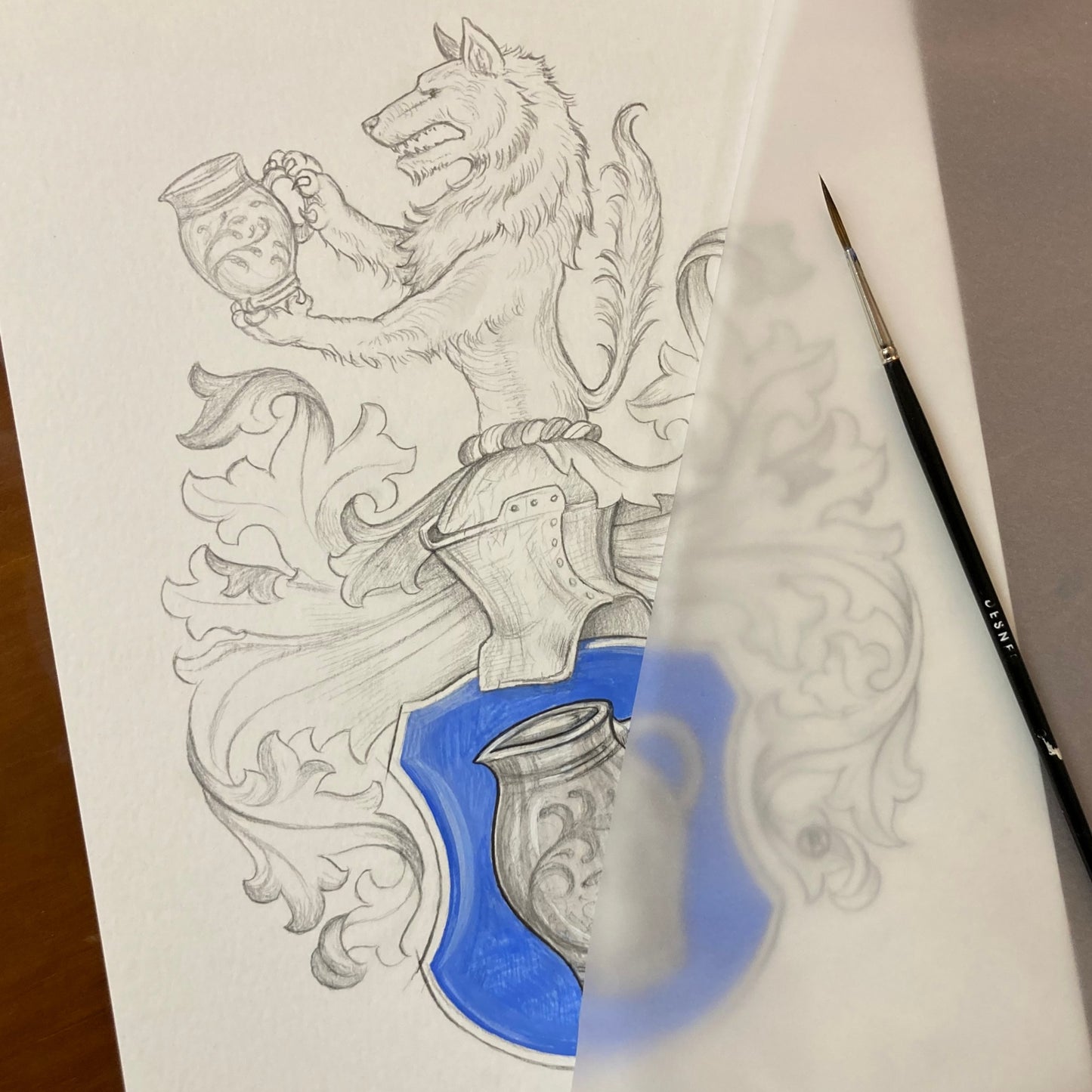 Bespoke Family Coat of Arms – Original Colourized Pencil Sketch (A4) – Handmade Heraldic Art