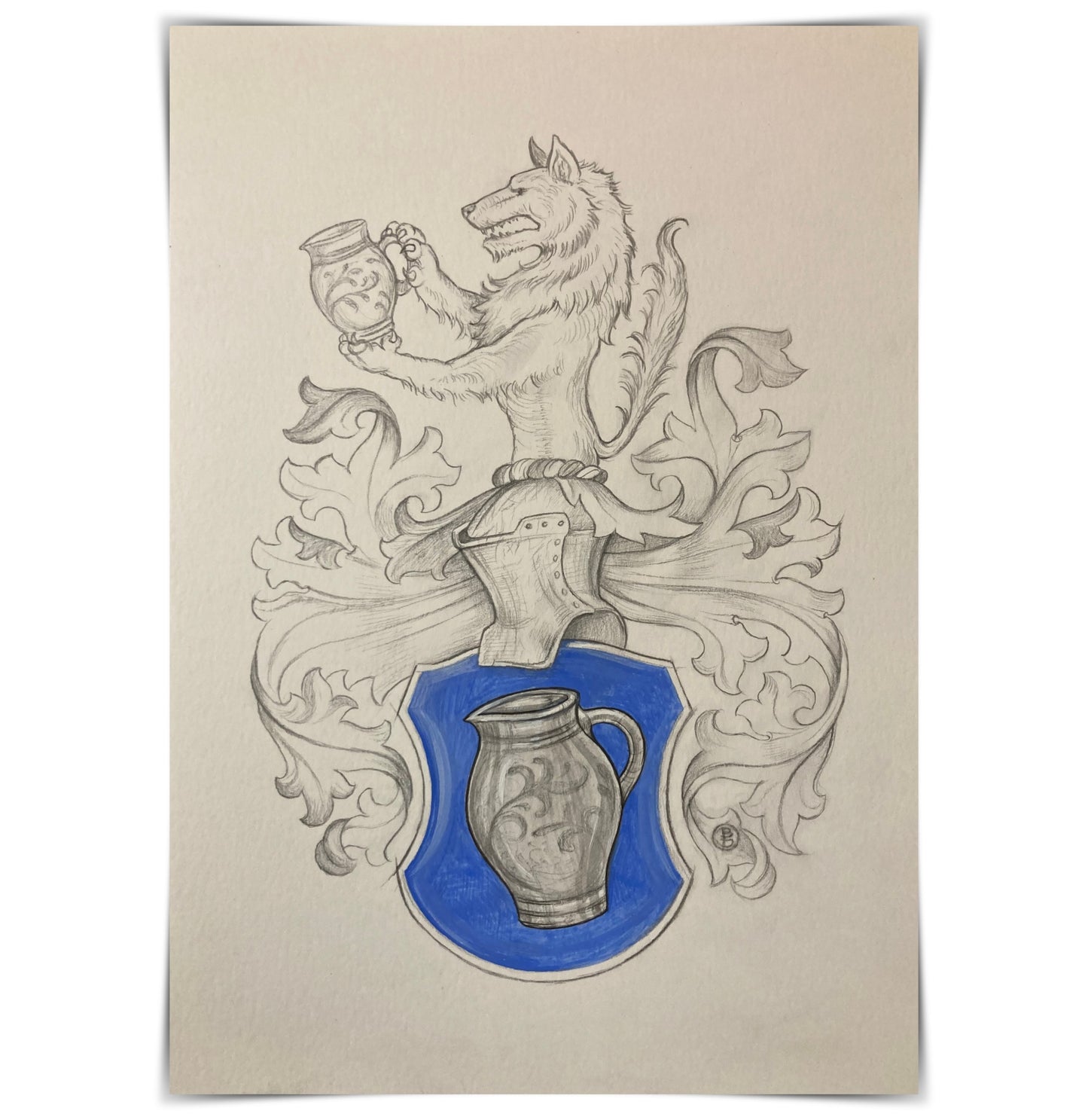 Bespoke Family Coat of Arms – Original Colourized Pencil Sketch (A4) – Handmade Heraldic Art
