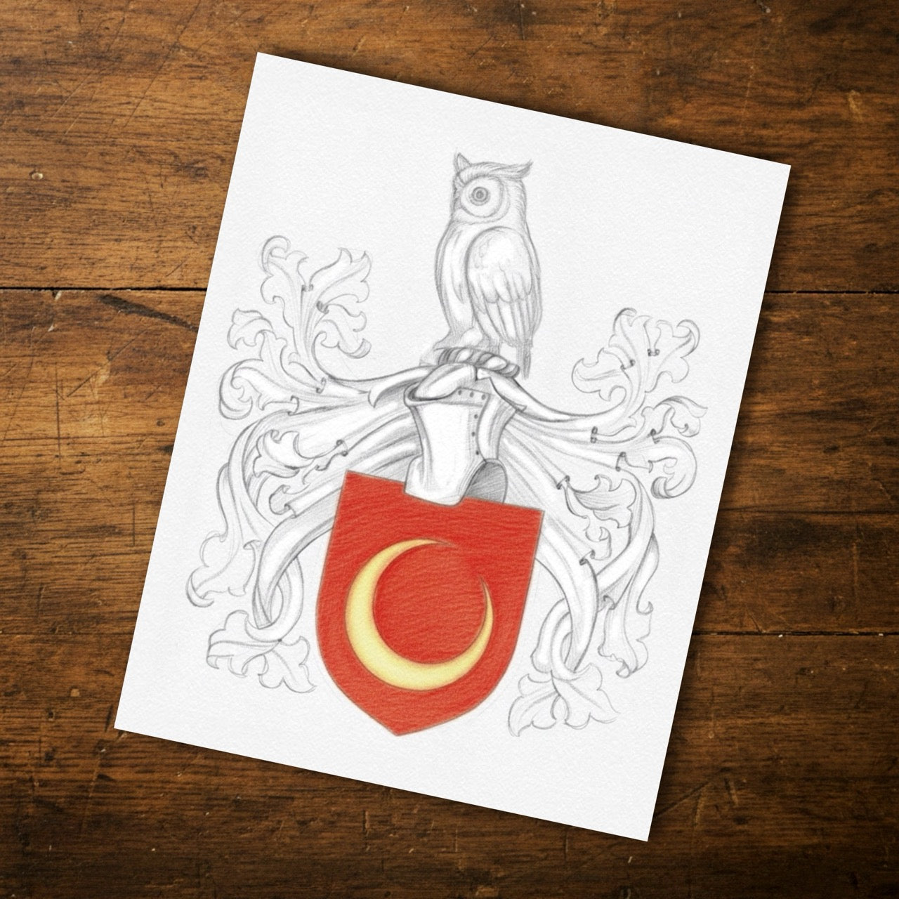 Bespoke Family Coat of Arms – Original Colourized Pencil Sketch (A4) – Handmade Heraldic Art