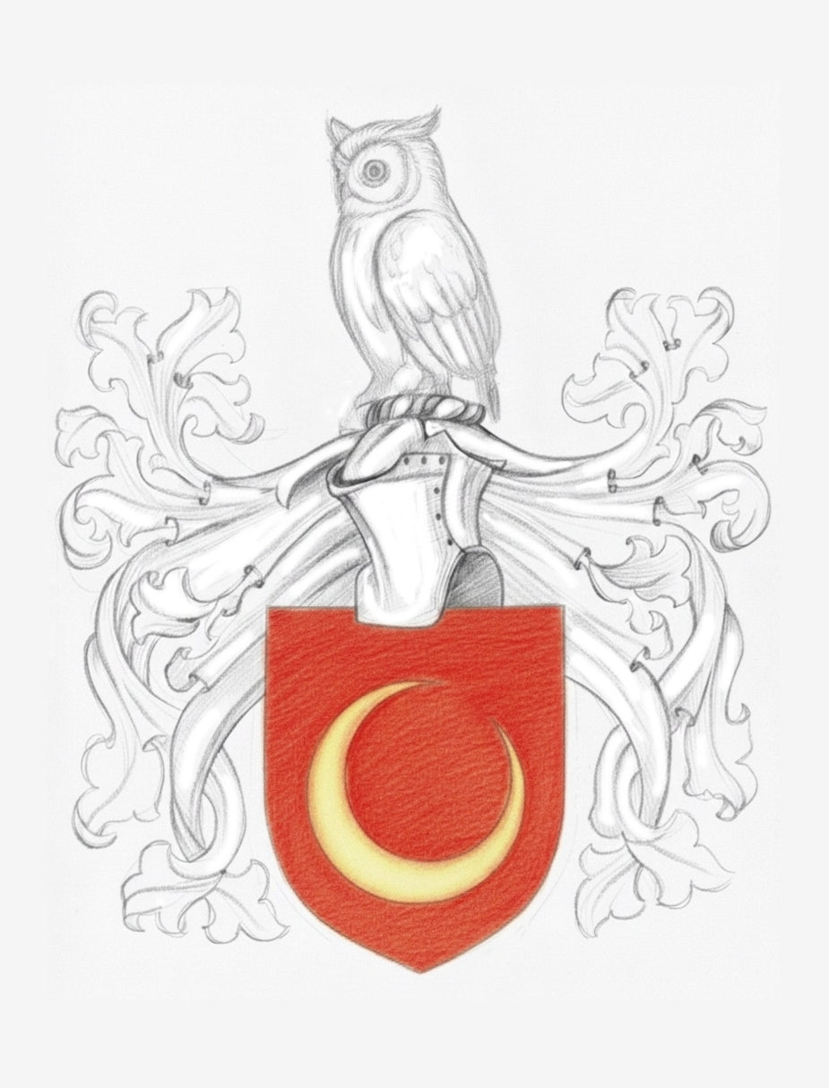 Bespoke Family Coat of Arms – Original Colourized Pencil Sketch (A4) – Handmade Heraldic Art