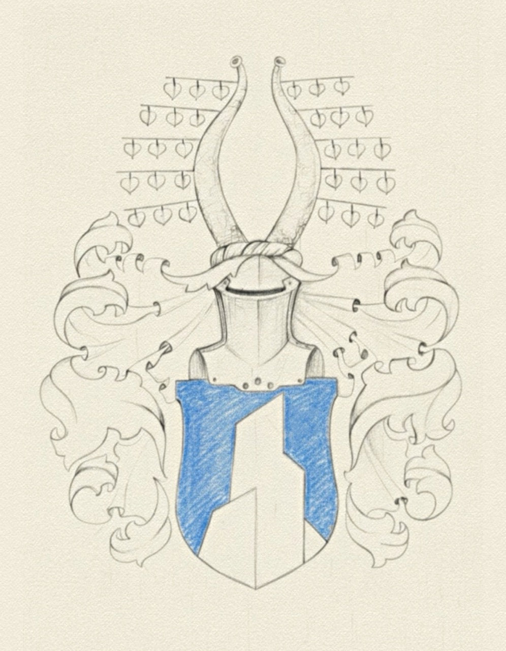 Bespoke Family Coat of Arms – Original Colourized Pencil Sketch (A4) – Handmade Heraldic Art