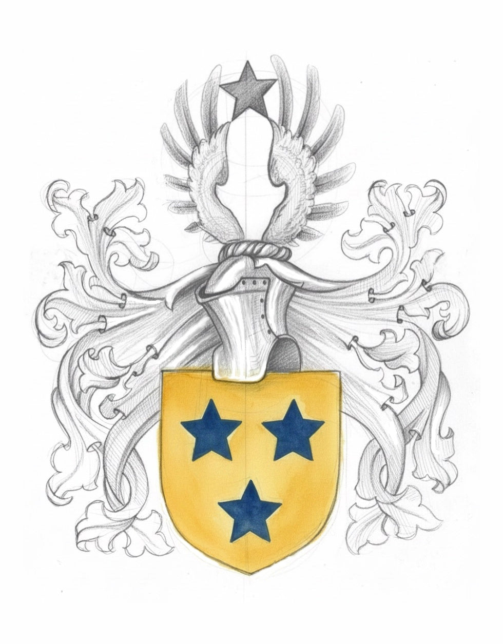 Bespoke Family Coat of Arms – Original Colourized Pencil Sketch (A4) – Handmade Heraldic Art